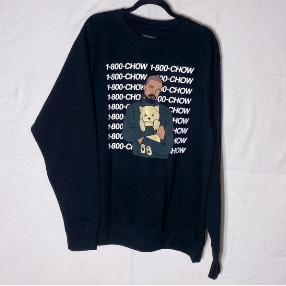 Dog Limited Drake Collaboration 1-800-CHOW Black Crew Neck Sweatshirt  L